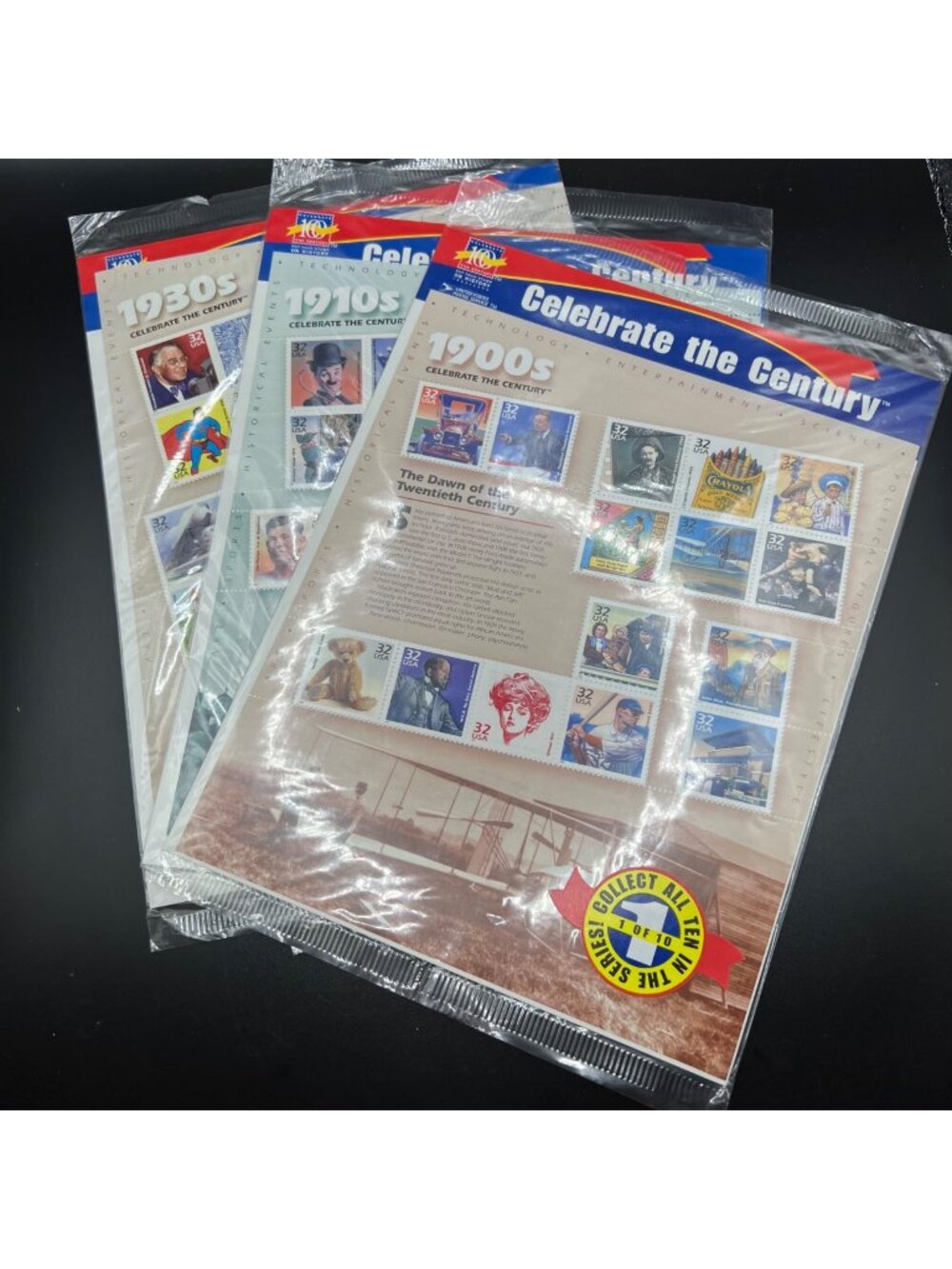 Celebrate The Century USPS Stamp Sheets 1900s 1910s 1930s Unused 32¢ Collectible